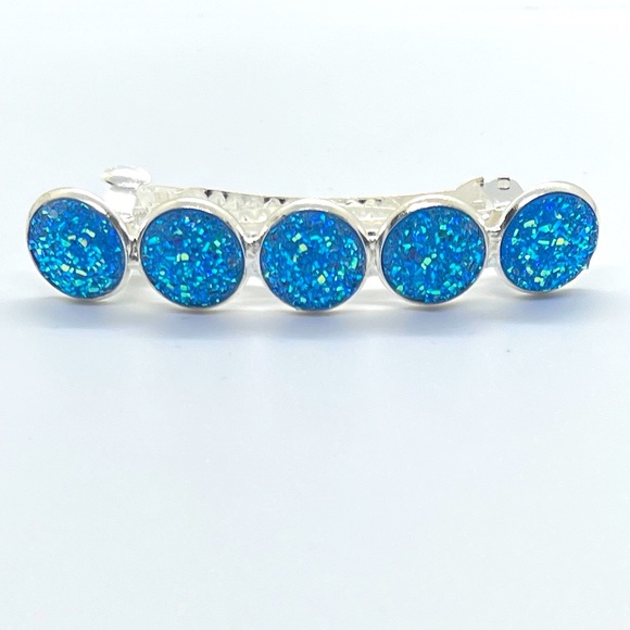 🆕 Blue Glitter  Druzy Barrette Hair Clip - Picture 3 of 6